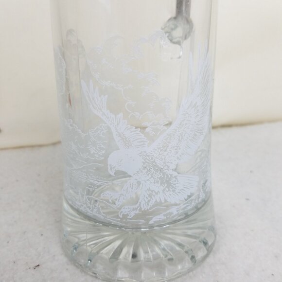 Bald Eagle Beer‎ Stein Mug Etched Glass Pewter Domex Germany Vintage - Picture 3 of 10